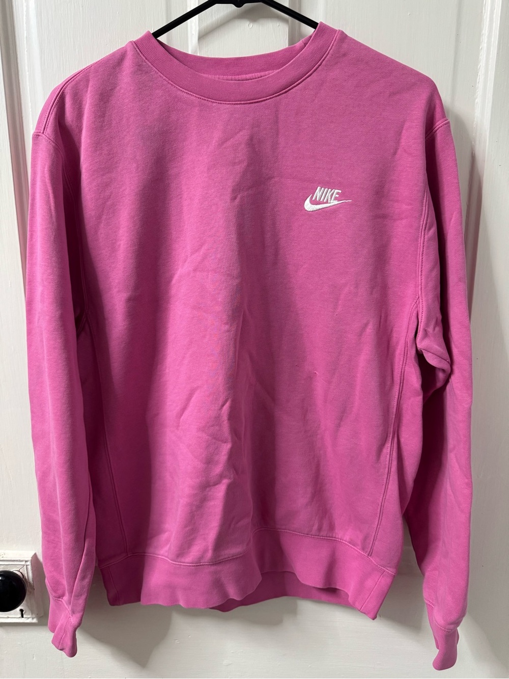 Nike Women's Bright Pink Crewneck Sweatshirt with White Logo
